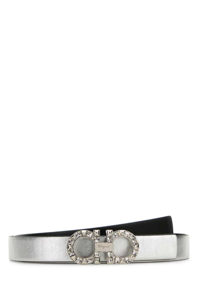 Ferragamo New Gancini Crystal Leather Belt In Argento