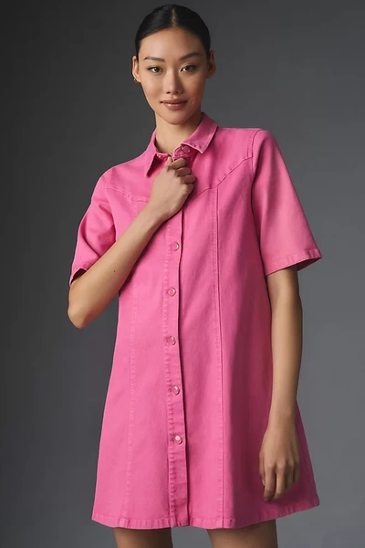 English Factory Short-sleeve Mini Shirt Dress In Pink