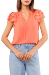 1.state Flutter Sleeve Tie Neck Blouse In Persimmon Orange
