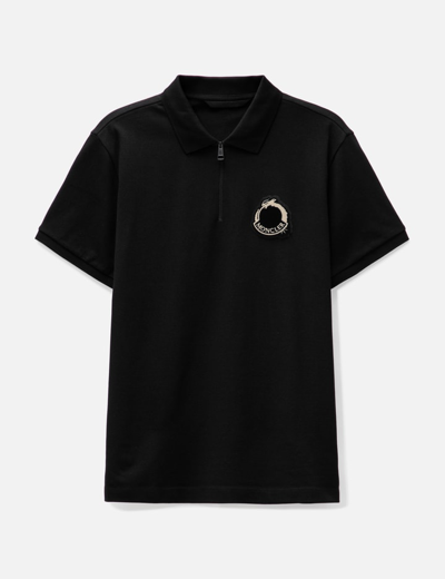 Moncler Dragon Logo Patch Polo Shirt In Black