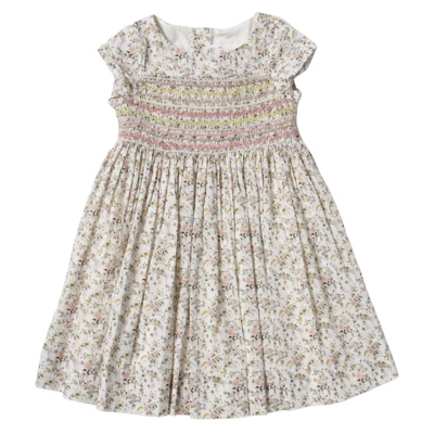 Bonpoint Kids' Duchesse Floral-print Smock Dress In Fl Blanc Naturel