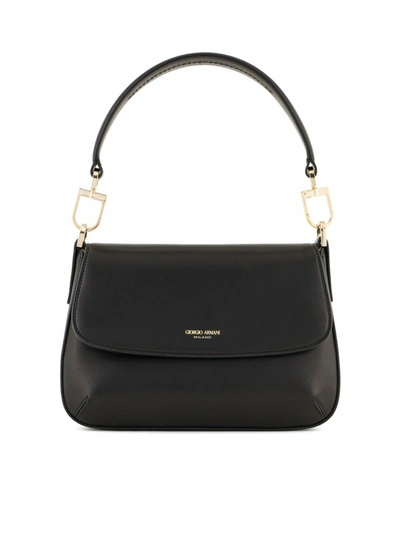 Giorgio Armani Official Store Small La Prima Soft Bag In Pebbled Leather In Black