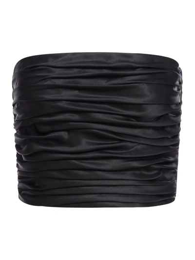 Giorgio Armani Strapless Ruched Bustier Silk Top In Black