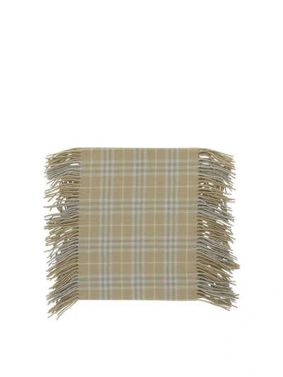 Burberry Check Cashmere Fringed Scarf In Beige