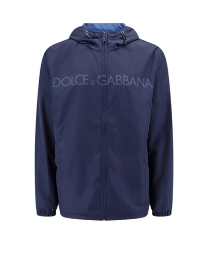 Dolce & Gabbana Logo-print Hooded Reversible Shell Jacket In Dark Blue
