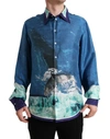 Dolce & Gabbana Blue Ocean Print Silk Collared Button Down Shirt