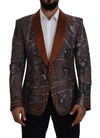 DOLCE & GABBANA BRONZE MONKEY PRINT SILK SLIM JACKET BLAZER