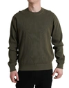 DOLCE & GABBANA GREEN COTTON CREW NECK MEN PULLOVER SWEATER