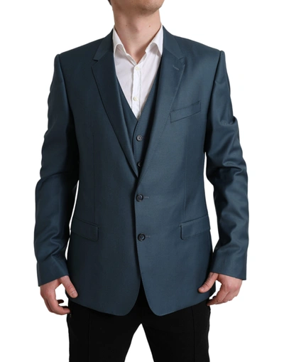 Dolce & Gabbana Green Single Breasted 2 Piece Martini Suit In Blue