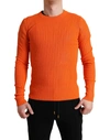 Dolce & Gabbana Orange Knitted Crewneck Men Pullover Sweater