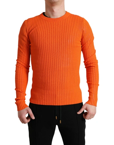DOLCE & GABBANA ORANGE KNITTED CREWNECK MEN PULLOVER SWEATER