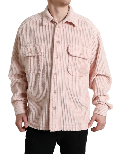 DOLCE & GABBANA PINK COTTON COLLARED BUTTON SHIRT SWEATER