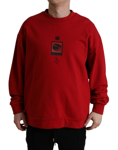 DOLCE & GABBANA RED LOGO PRINT CREW NECK PULLOVER SWEATER