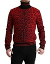 Dolce & Gabbana Red Leopard Print Turtleneck Pullover Sweater
