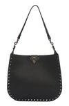 Valentino Garavani Small Rockstud Grainy Leather Hobo Bag In Black