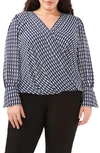 Halogen Check Print Faux Wrap Top In Classic Navy
