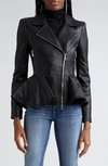 L AGENCE LYRIC PEPLUM LEATHER BIKER JACKET