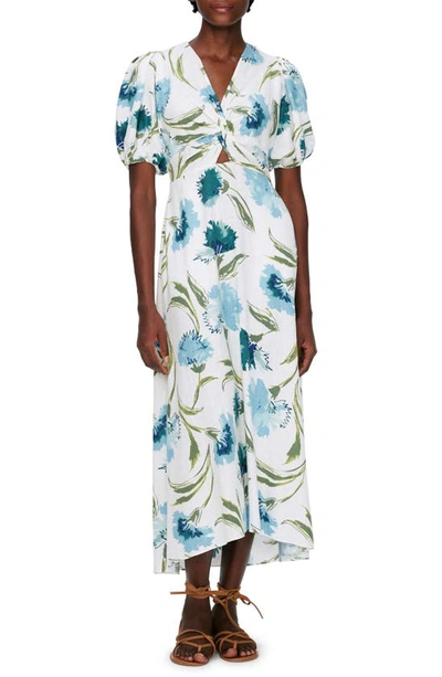 Diane Von Furstenberg Marjorie Floral Puff Sleeve Dress In Dianthus Large  Lg Blue | ModeSens