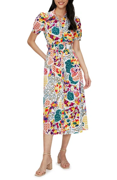 Diane Von Furstenberg Paddy Puff-sleeve Floral-print Midi Shirtdress In White Patched Floral
