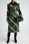 BURBERRY CHECK WATER RESISTANT GABARDINE TRENCH COAT WITH REMOVABLE FAUX FUR COLLAR