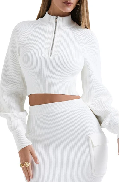 House Of Cb Reeve Rib Half Zip Crop Sweater In White