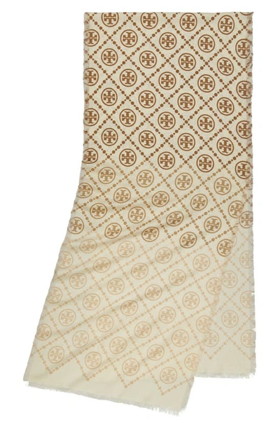 Tory Burch T-monogram Print Silk Oblong Scarf In Neutral
