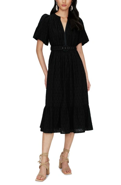 Diane Von Furstenberg Polina Belted Broderie Anglaise Cotton Midi Dress In Black