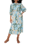 Diane Von Furstenberg Bambi Belted Floral-print Slub Woven Midi Dress In Earth Floral Multi Lg Cerulean
