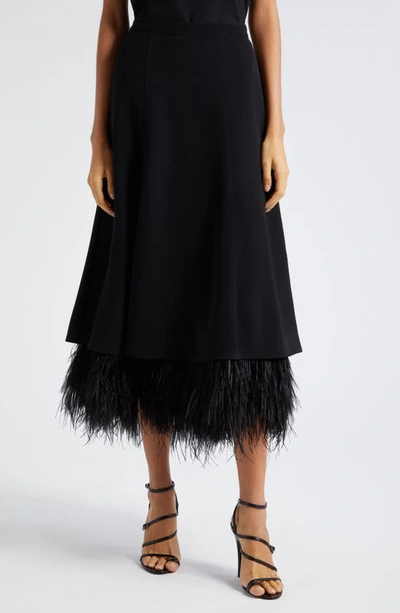 Cinq À Sept Ryleigh Feather-hem Crepe Midi Skirt In Black
