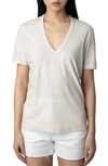 Zadig & Voltaire Wassa Embellished Rhinestone V-neck T-shirt In Petale