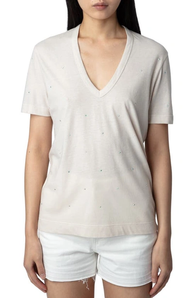 ZADIG & VOLTAIRE WASSA EMBELLISHED RHINESTONE V-NECK T-SHIRT