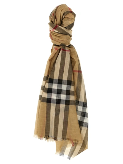 Burberry Check Scarf In Beige