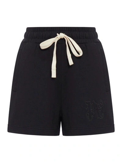 Palm Angels Monogram-embroidered Cotton Track Shorts In Black