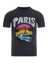 Balenciaga Fitted T-shirt Paris Tropical Str Jersey Peel In Black White