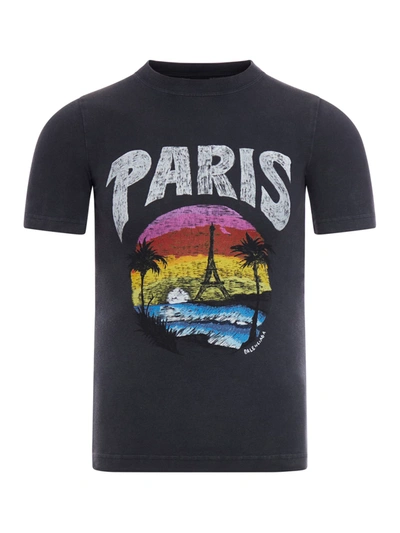 BALENCIAGA BALENCIAGA FITTED T-SHIRT PARIS TROPICAL STR JERSEY PEEL