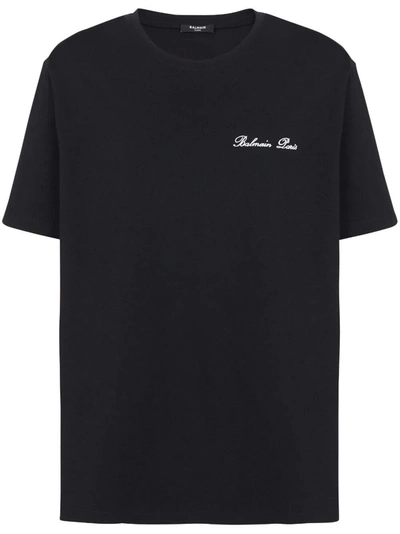Balmain Signature Embroidery T-shirt Bulky Fit In Eab Noir Blanc