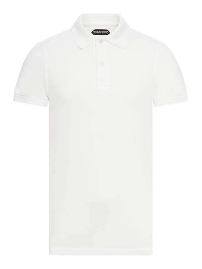 Tom Ford Short Sleeve Cotton Polo Shirt In Ecru