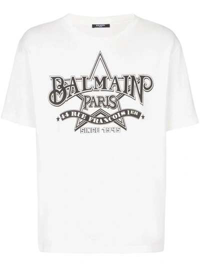 Balmain Star Print T-shirt Straight Fit In Gab Blanc Noir