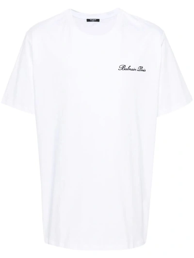 Balmain Signature Embroidery T-shirt Bulky Fit In Gab Blanc Noir