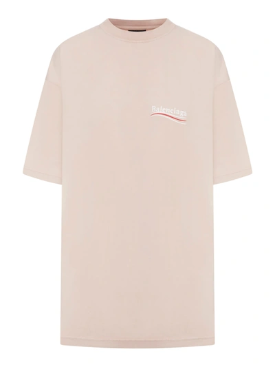 Balenciaga Large Fit T-shirt Embro Pol Campgn Vntge Jersey In Light Pink White