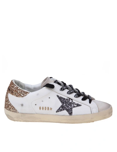 Golden Goose Super-star Leather Sneakers With Glitter Star In Optic White