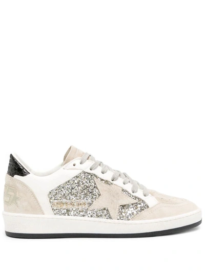 Golden Goose Ball Star Trainers In Silver White Black
