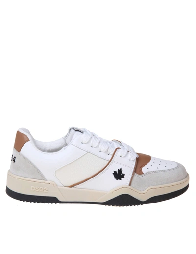 Dsquared2 White And Cognac Leather And Suede Sneakers In White/cognac
