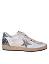 Golden Goose Ball Star Sneakers In Vintage Effect Leather And Suede With Glittered Star And Heel Tab In White