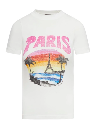 Balenciaga Fitted T-shirt Paris Tropical Str Jersey Peel In White Pink