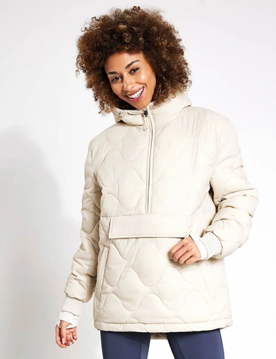 Goodmove Quilted Half Zip Hooded Puffer Jacket In Cream