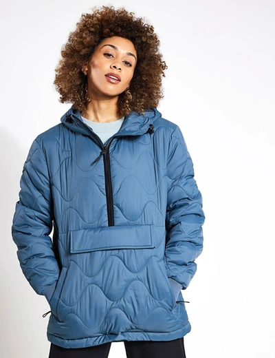 Goodmove Quilted Half Zip Hooded Puffer Jacket In Blue