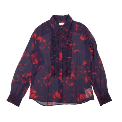 Dries Van Noten Blue And Red Floral Ruffle Trimmed Chow Shirt