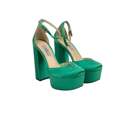 Prada Green Satin Pumps In Blue