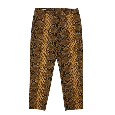 Dries Van Noten Gold Snake Print High Rise Wool Pants In Brown